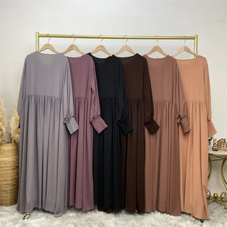 6685# Eid muslim women new arrival summer solid color front zip a-line dress