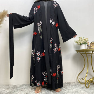 845#Elegant 3D flower open abaya for muslim women