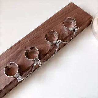 R10#2022 Cool Hip Pop Rings Multi-layer Adjustable Chain Four Open Finger Rings