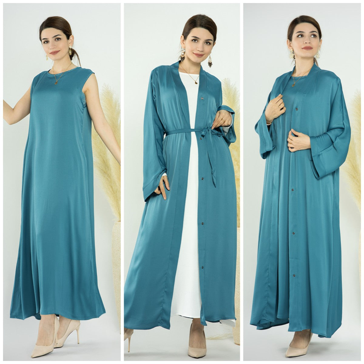 1582&1584#Slip Dress Inner Basic Sleeveless Maix Dress & Satin Abaya Islamic Clothing