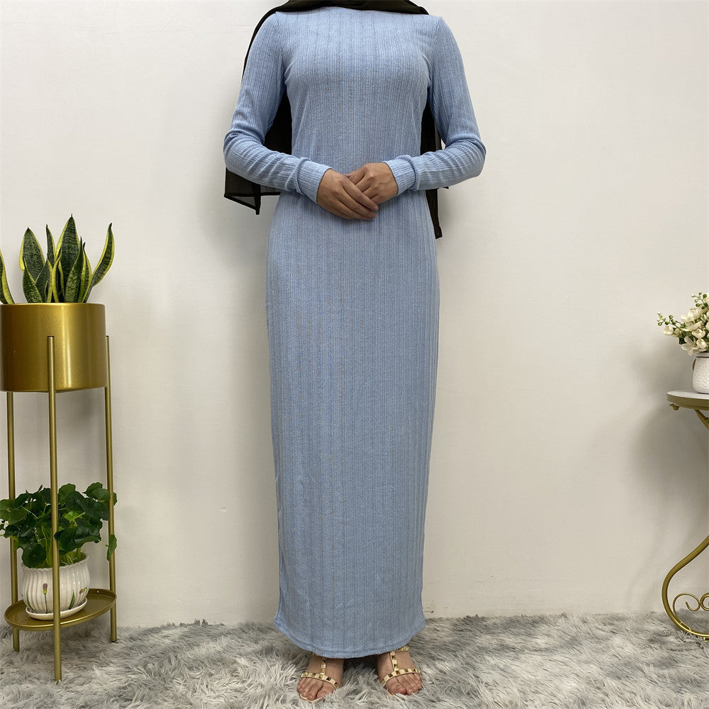 387# Basic abaya long sleeve stretchable knit cotton inner dress