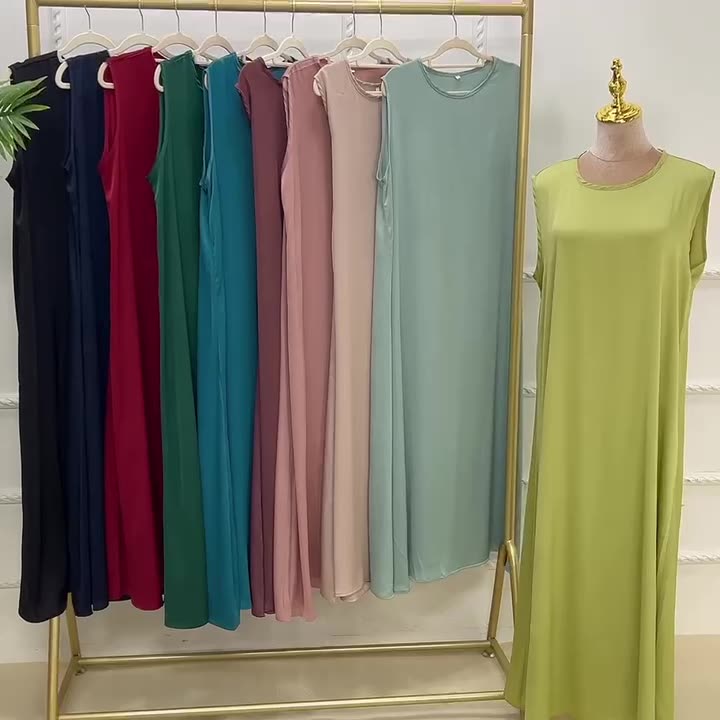 1584#EID Slip Dress Inner Basic Sleeveless Maix Dress Satin Abaya