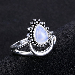 R12#Moonstone Rings 925 Silver Women's Vintage Punk Jewelry Ring Unique  Gift