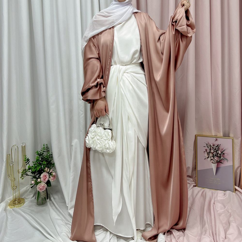 1490# Muslim Latest Open Abaya for EID Satin Kimono Abaya
