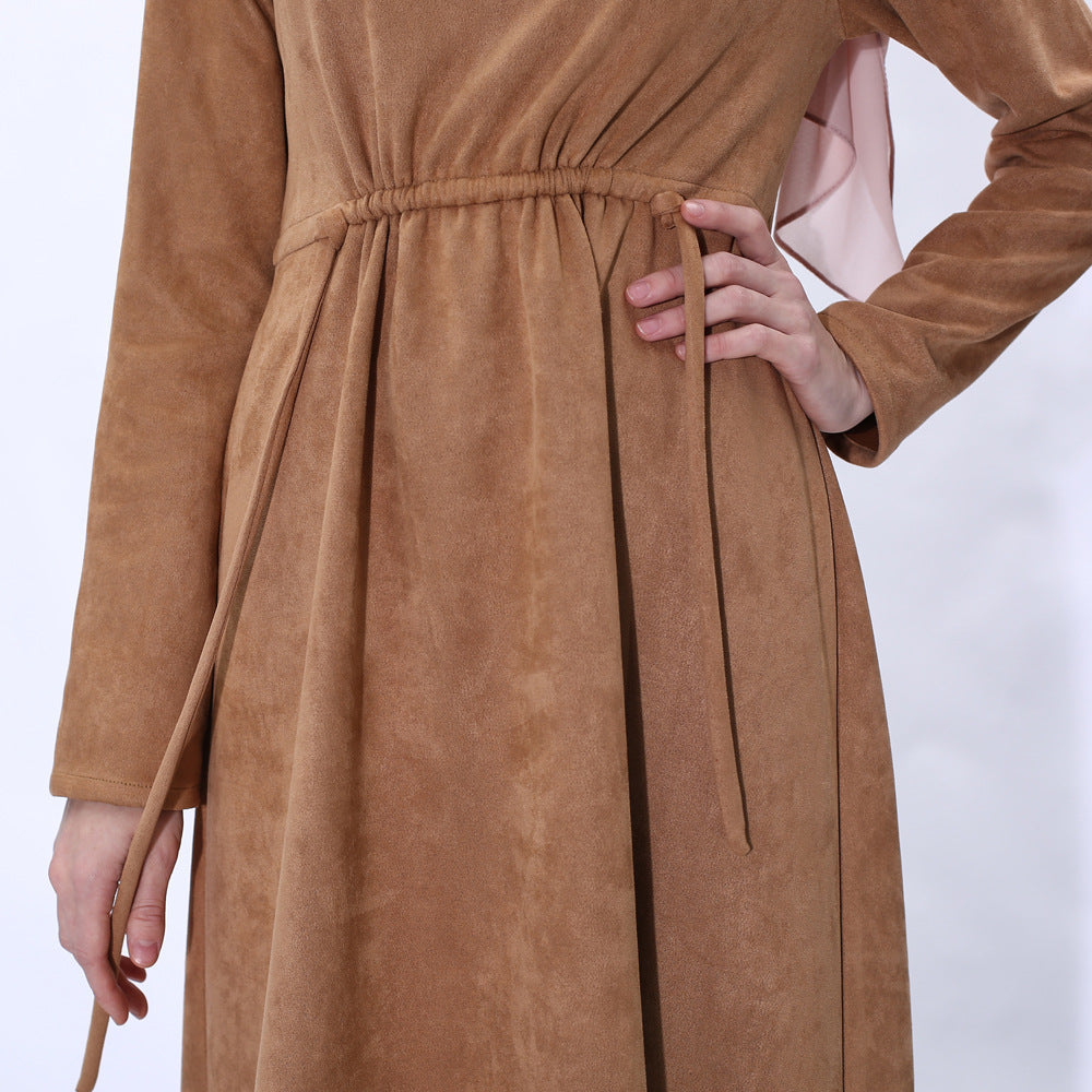 91246#Autumn and winter fashion women's long suede A-line dress