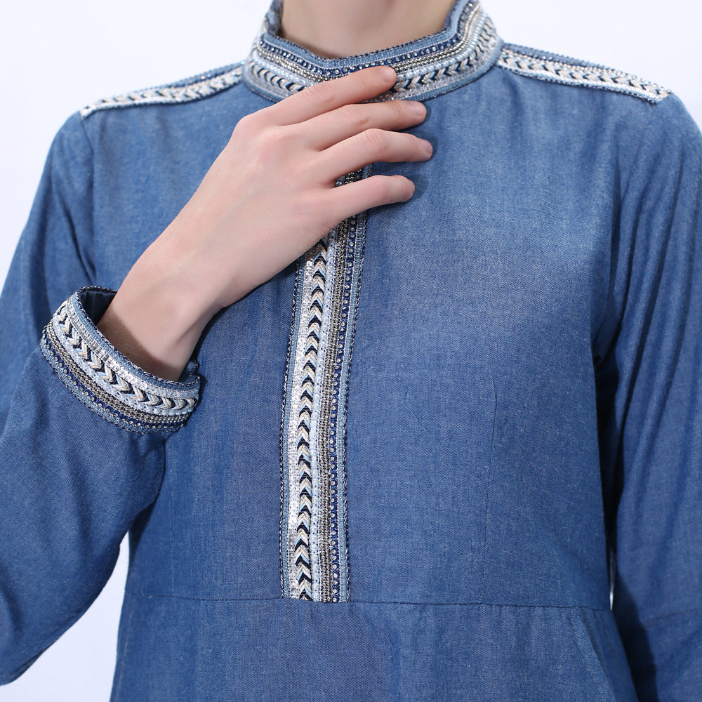 91206#New early spring women long factory denim long dress