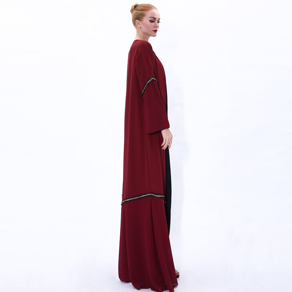 91223#Simple fashion summer long-sleeved cardigan muslim dress abaya