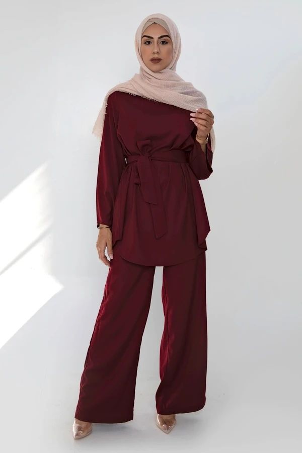 272#Two Pieces Set Simple Blouse And Loose Wide Leg Pant