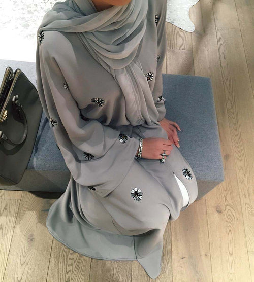 1220#New arrival soft crepe material gray front open abaya