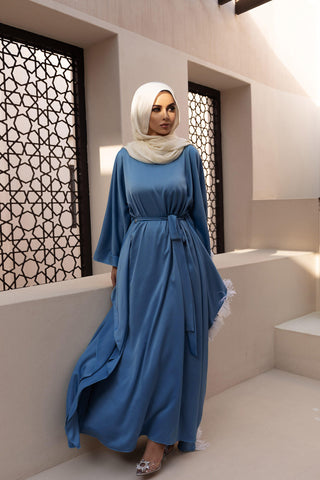 6317#Feather Sleeves Prayer Dress Eid  Women Modest Khimar Hijab Abaya