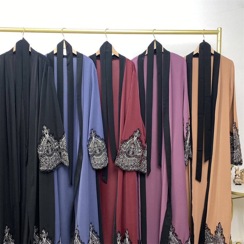 1962# new nida open abaya with silver muslim women eid fashion cardigan