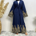 495#Stunning Gold Embroidery Lace Occasion Abaya