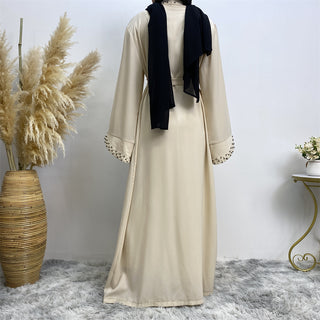 838#Hot sale pearl high quality crepe abayas islamic clothing