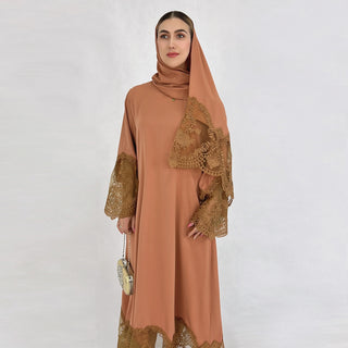 1575#Modest Abaya Dubai Abaya Muslim Dress With Lace Scarf Elegant Ladies Abaya