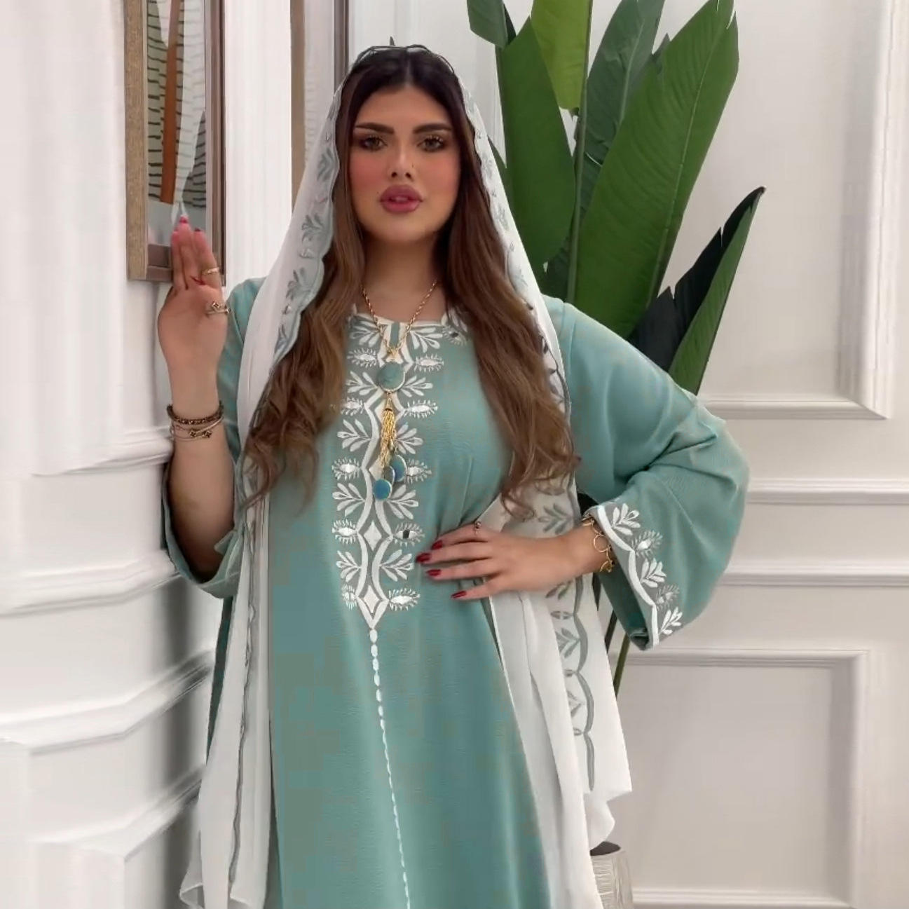003#Muslim Women's Dress Middle East Arab Fashion Embroidery Robe jalabiya
