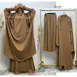 6608#Modest khimar hijab abaya premium quality 2 pcs sets frill elasticated cuff Jilbab_ prayer abayas