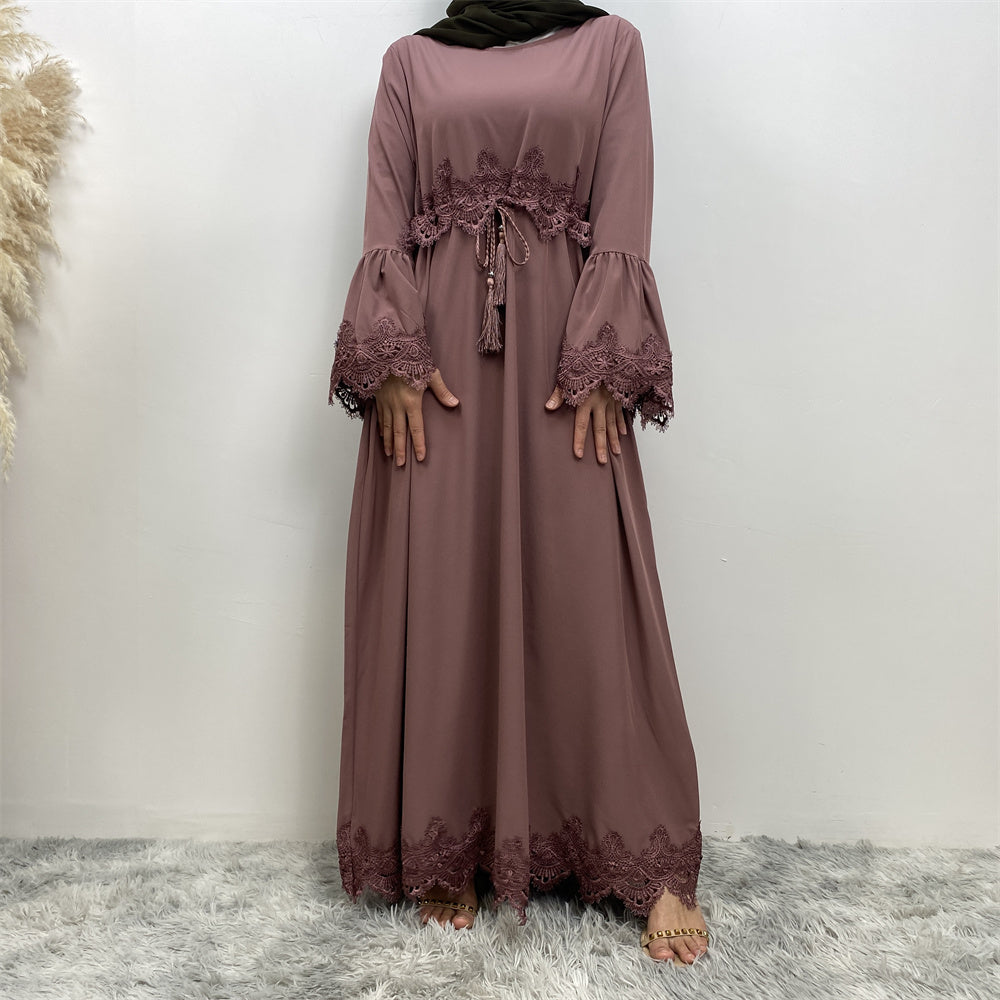 16001# closed abaya long sleeve modesty women a-line fashion dresses for eid 2 colors