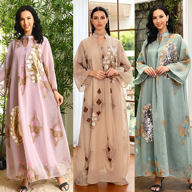 AB162#Middle East Women's Muslim Evening Dress Sequin Embroidered Dress