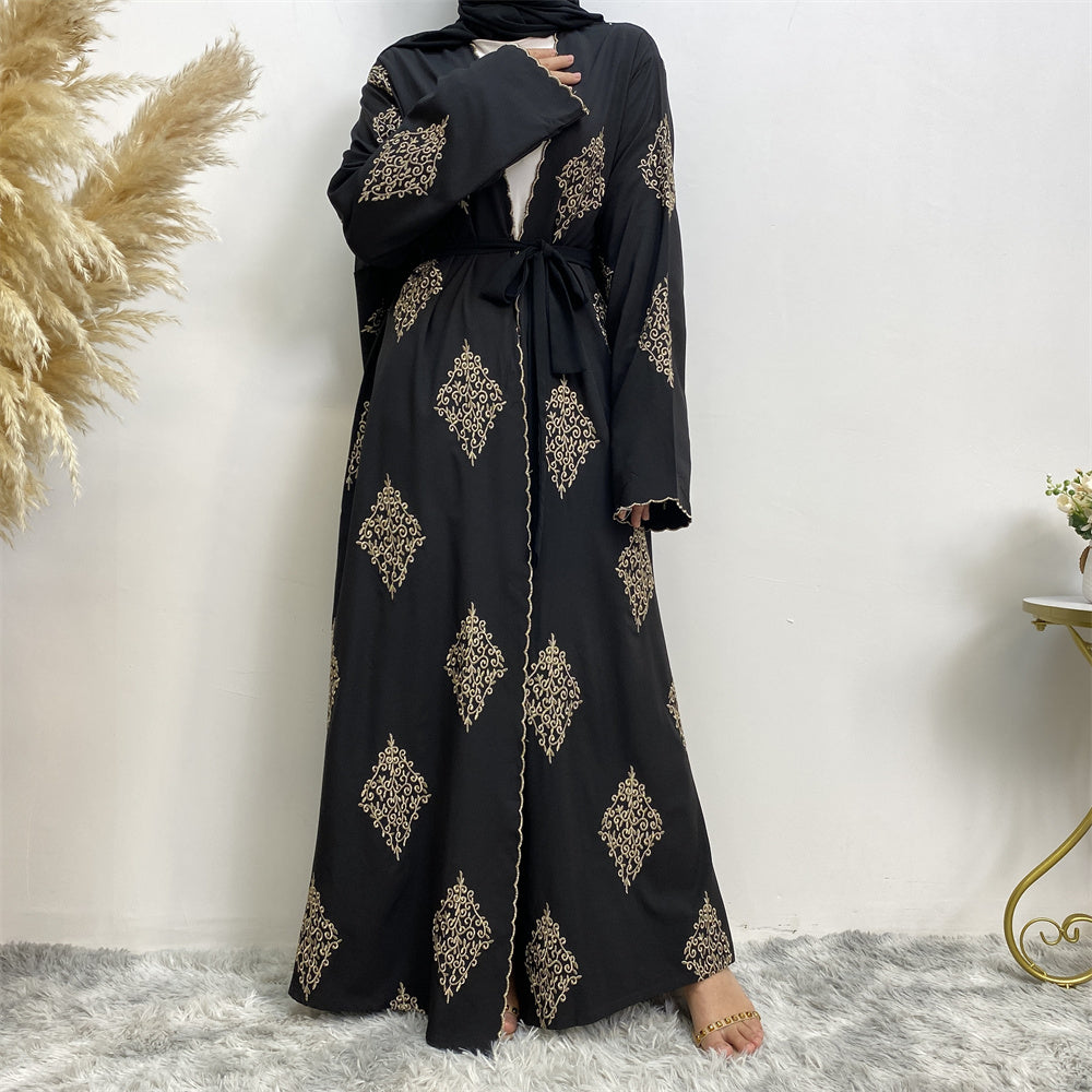 799#Fashion gold embroidered open abaya
