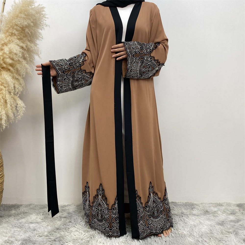 1962# new nida open abaya with silver muslim women eid fashion cardigan