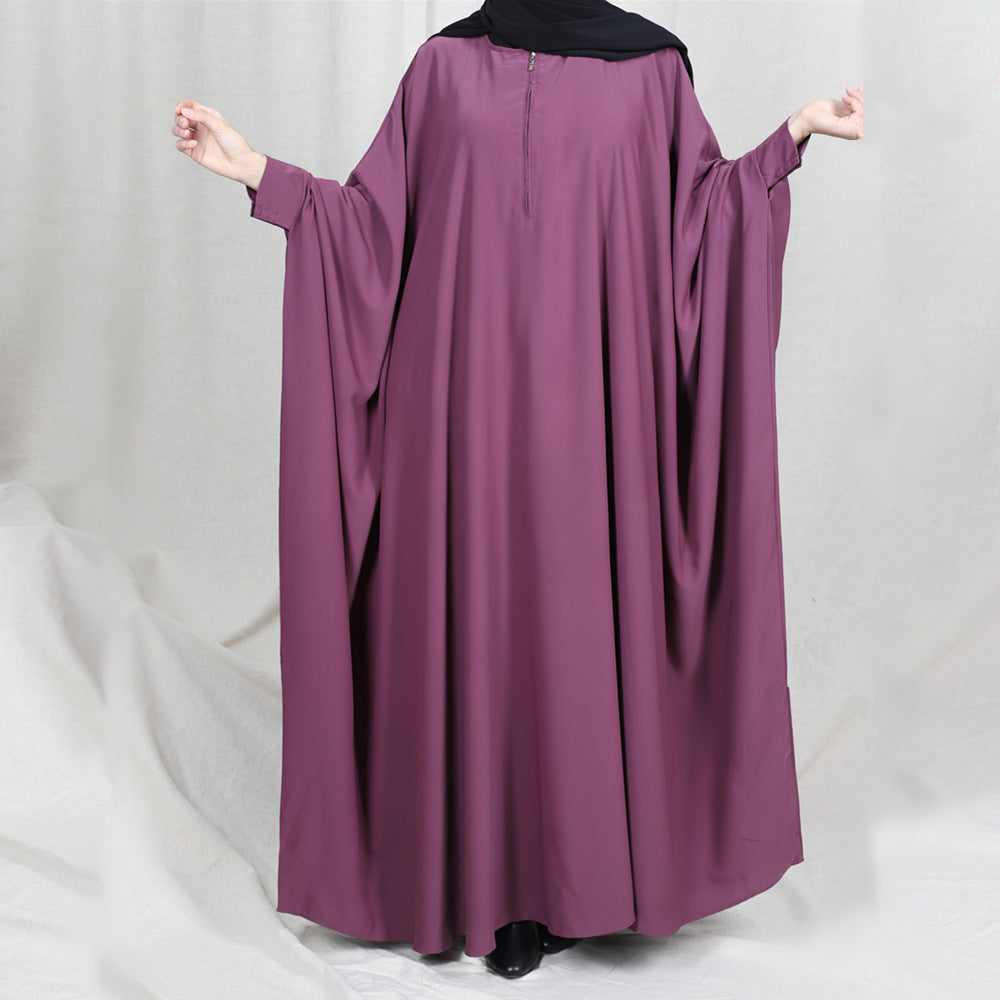1425#Length : About 147cm / 58 Inch Solid Color Nida Jilbab_ Arab Plus Size Bat sleeves Prayer Dress Abaya