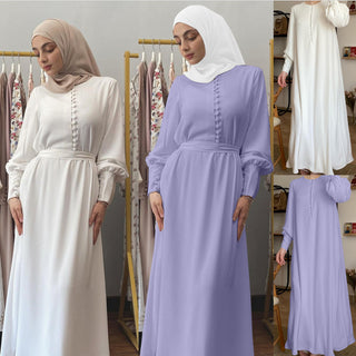 1458# Two Layers Heavy Chiffon Maxi Islamic Dress with Buttons
