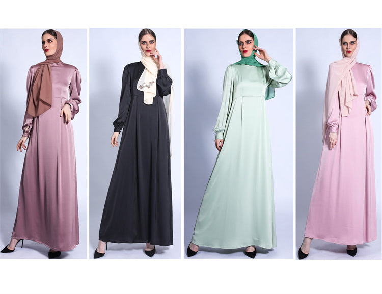 1318#Elegant Long Sleeves Long Dress Render Casual Muslin Women Dress