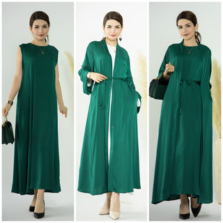 1582&1584#Slip Dress Inner Basic Sleeveless Maix Dress & Satin Abaya Islamic Clothing