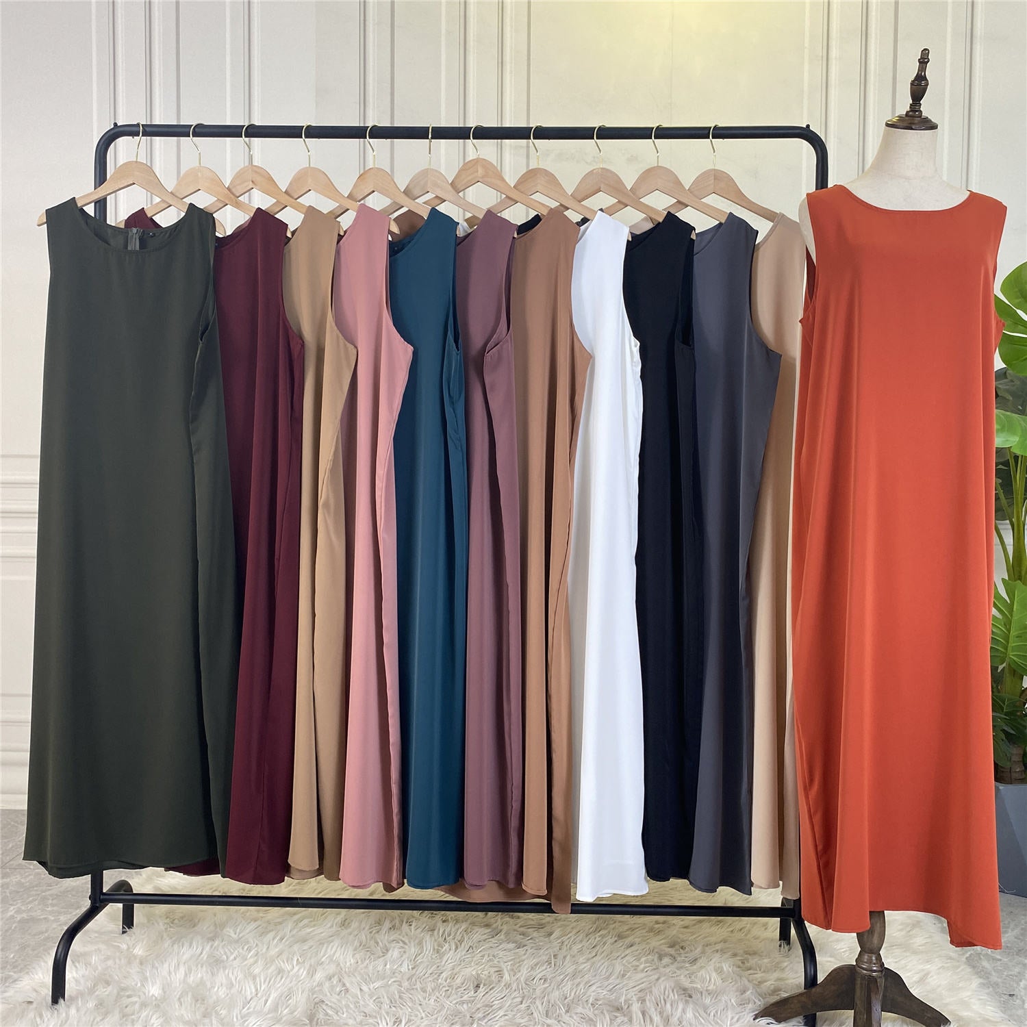 6595#Sleeveless Inner Slip Dress For Muslim Women Summer Daily Long Dresses