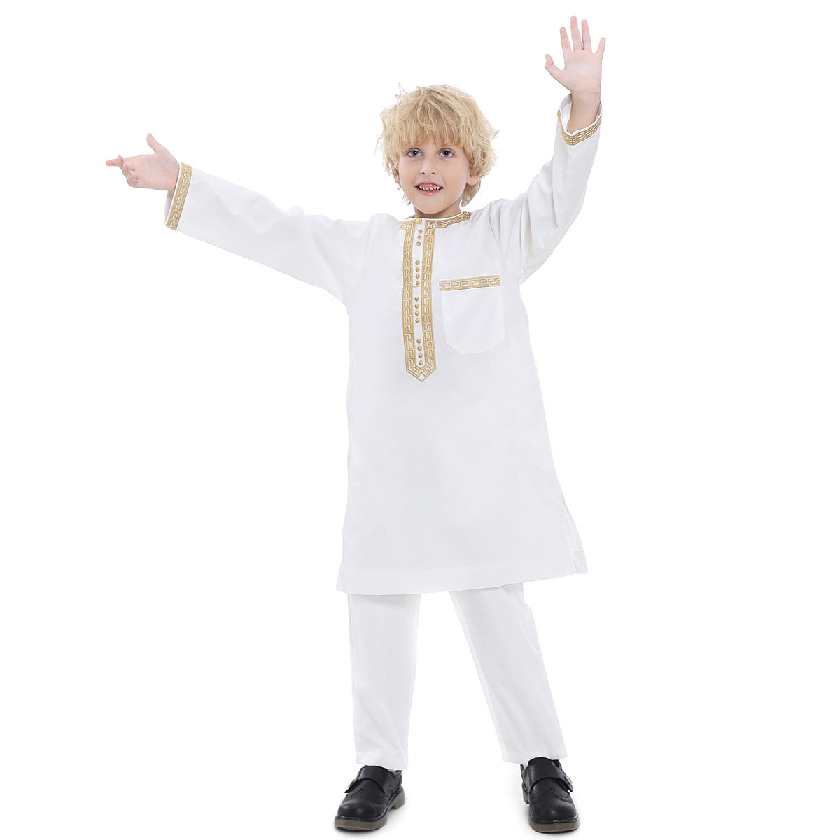 TH878#New buttons islamic children clothing design kids boy robe dubai abaya