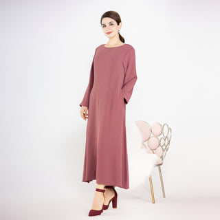 1593#On Sale Solid Color Long Sleeve Islamic Clothing Modest Closed Abaya Dress