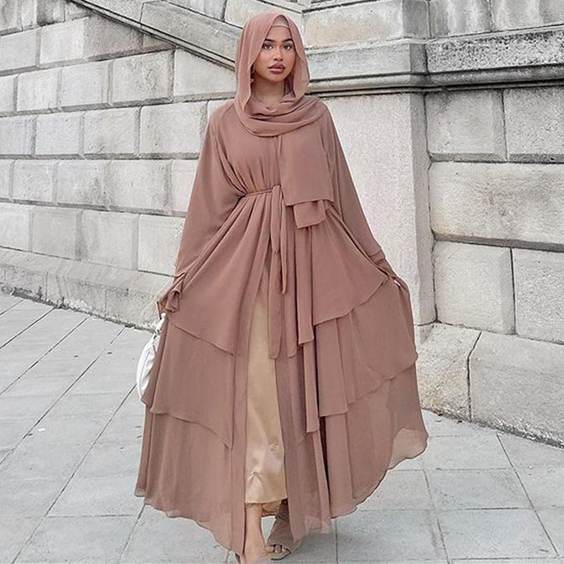 896# Best seller 3 layered chiffon open abaya cardigan