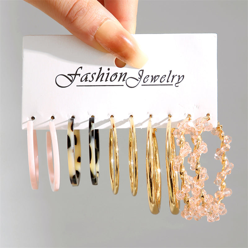 E9#Acrylic Pearl Gold Plated Earrings Circle Hoop Dangle Earrings for Women