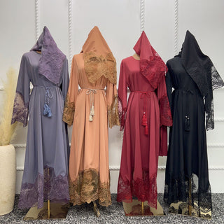 1575#Modest Abaya Dubai Abaya Muslim Dress With Lace Scarf Elegant Ladies Abaya