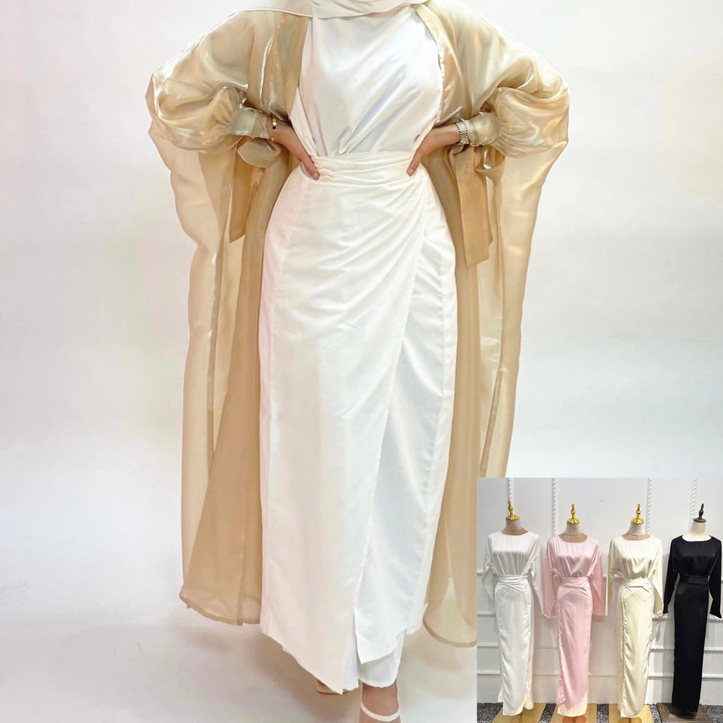 1505#Solid Color Islamic Clothing Modest Inner Dress with Two Long Ties
