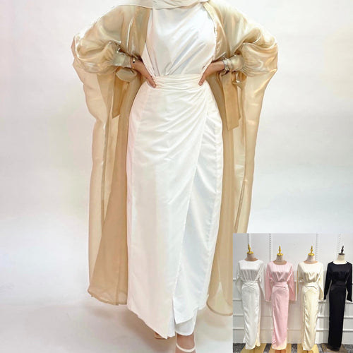 1505#Solid Color Islamic Clothing Modest Inner Dress with Two Long Ties