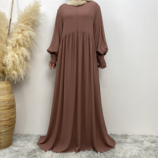 6685# Eid muslim women new arrival summer solid color front zip a-line dress