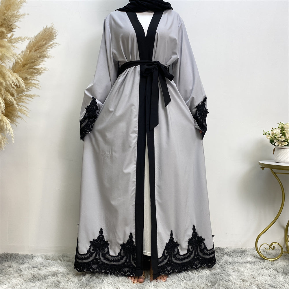 545#Black lace on cuff dubai abayas islamic clothing for women