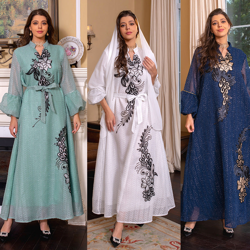 AB268#Middle East Abaya Muslim Ethnic Style Dubai Morocco Embroidery Doris Abaya Dress
