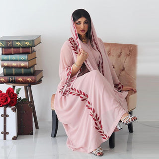 001#Chiffon Long Muslim Embroidery Round Neck Dress With Scarf