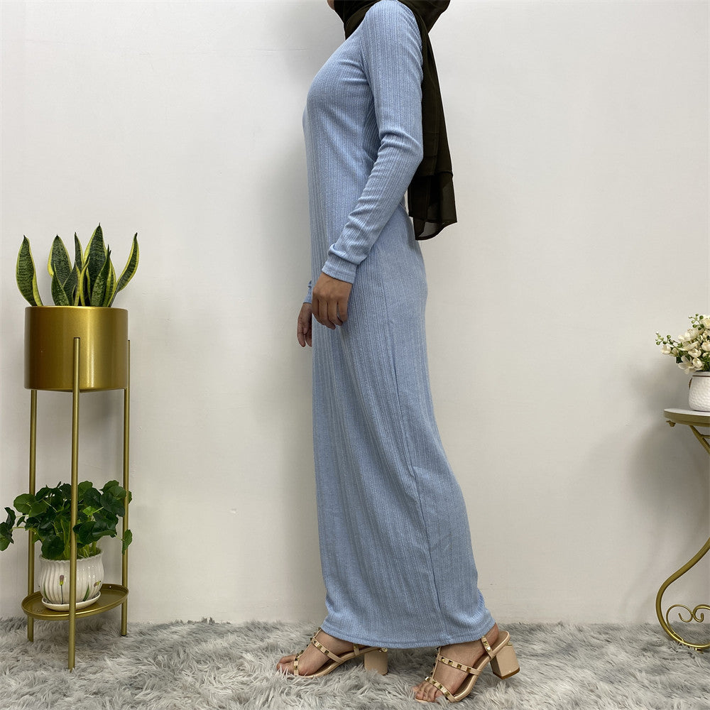 387# Basic abaya long sleeve stretchable knit cotton inner dress