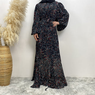 6669# Latest Design Muslim Girls Dress Floral Chiffon Abaya Women Muslim Dress