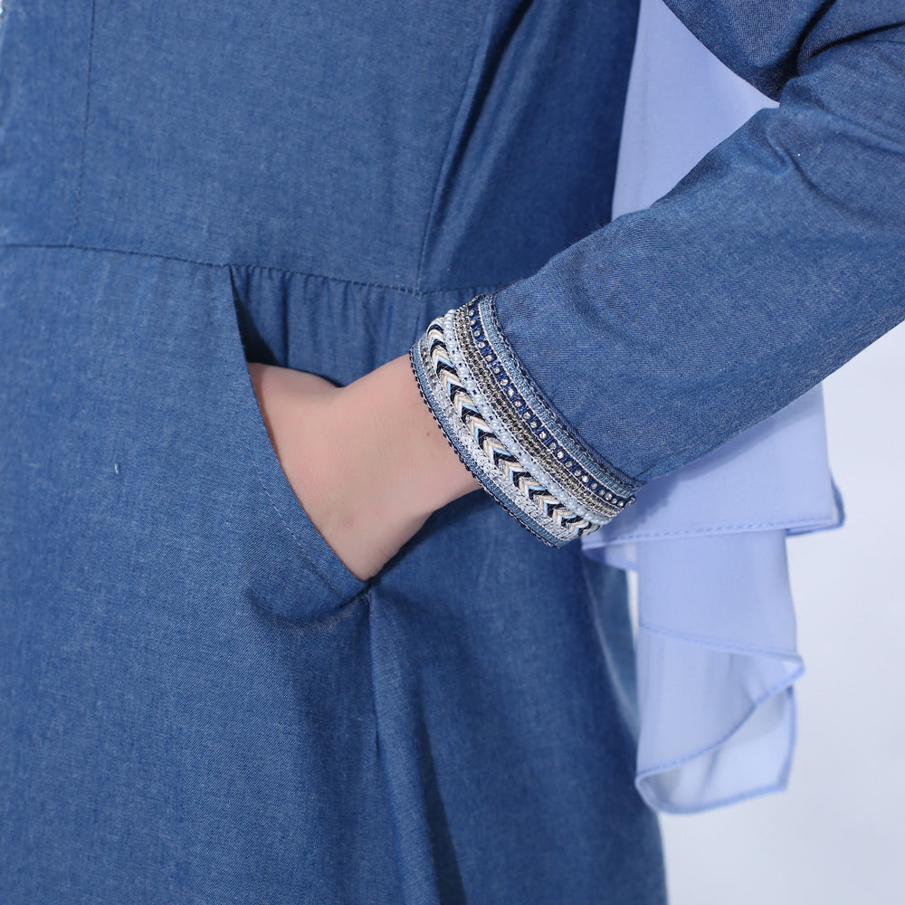 91206#New early spring women long factory denim long dress