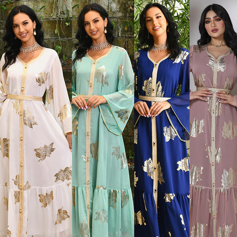 AB212#Chiffon elegant long sleeve dresses maxi abaya women