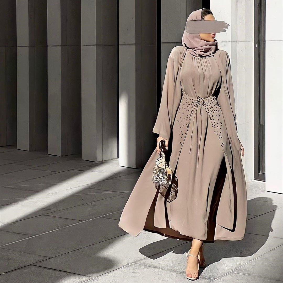 464#3piece islamic Dress Muslim slim abaya