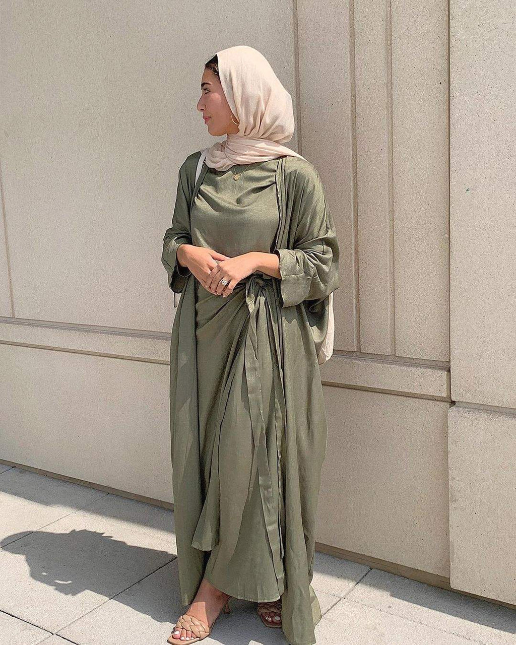 1452#3pcs Set kimono open Cardigan Islamic Clothing Muslim Dress