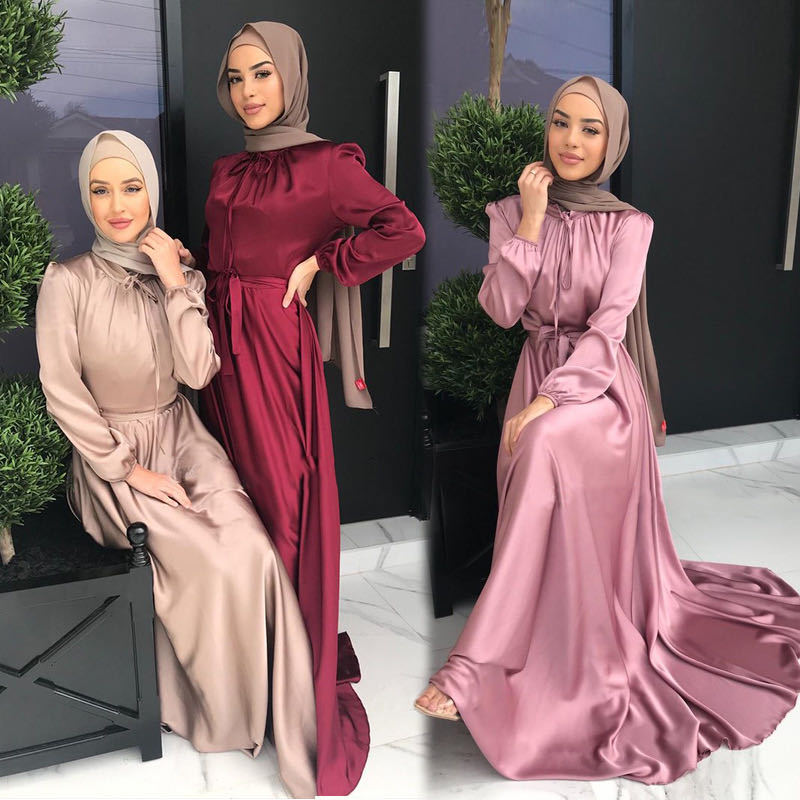 1472#Satin Fashionable Women Muslim Prom Dresses for Dubai