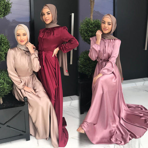 1472#Satin Fashionable Women Muslim Prom Dresses for Dubai