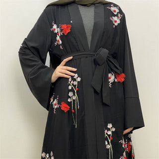 845#Elegant 3D flower open abaya for muslim women