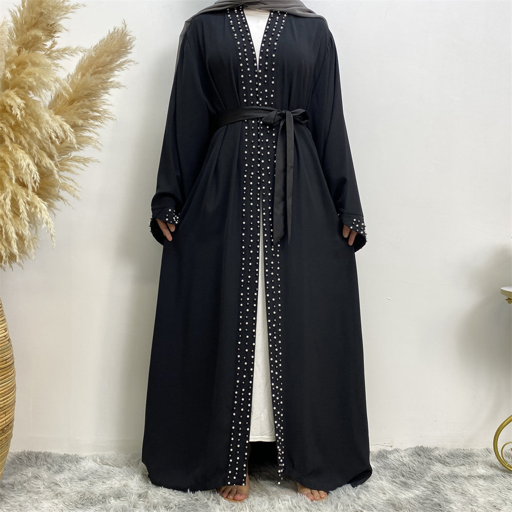 838#Hot sale pearl high quality crepe abayas islamic clothing